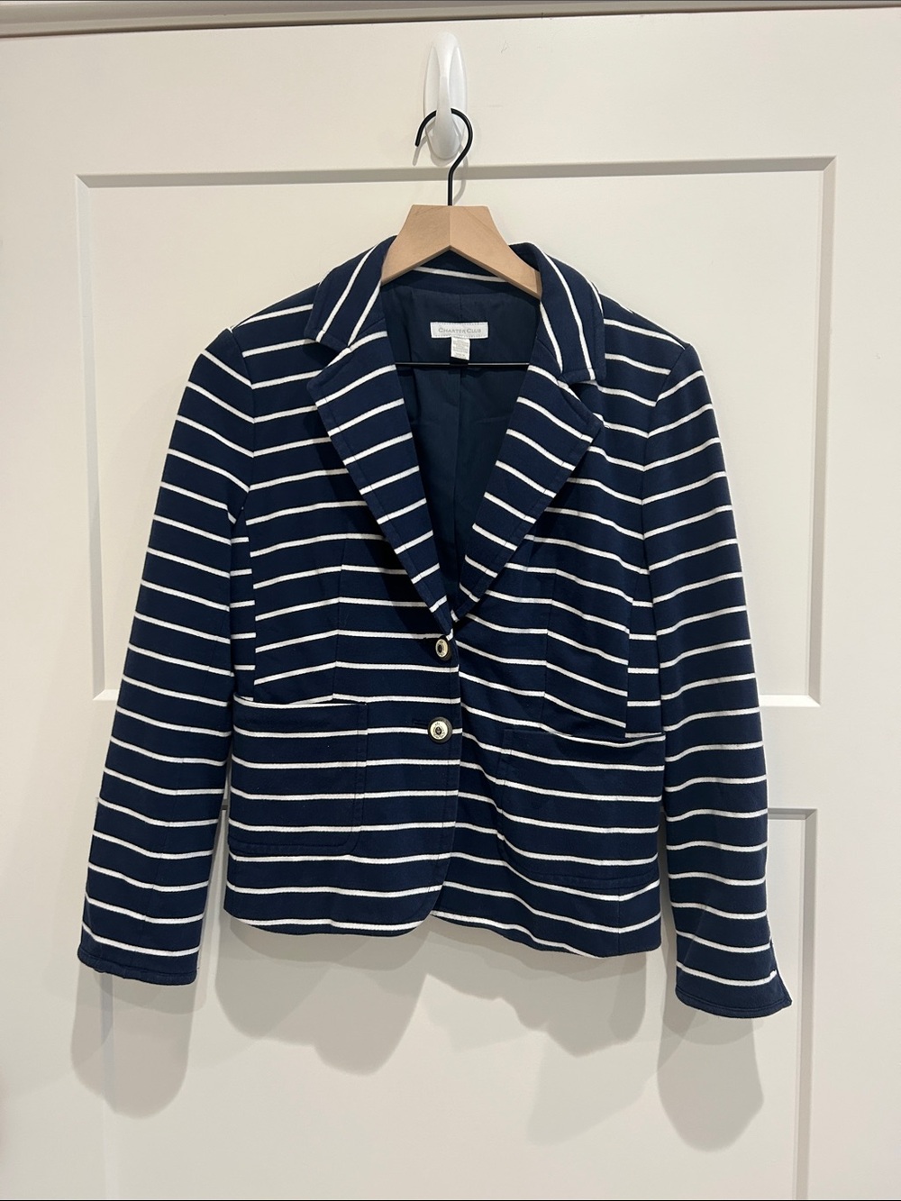 Charter Club Navy White Striped Knit Blazer Jacket Size S